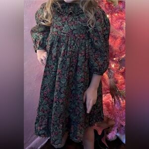 Wee Clancy Vintage Floral Girls Dress With Gold Trim Size 4